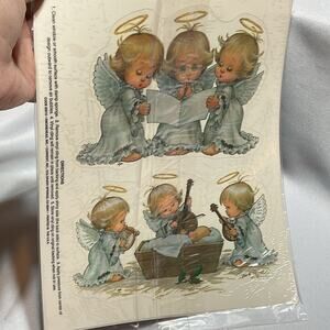 Christmas Static Window Cling Lot 3 Vtg current Morehead Santa Angels Cats